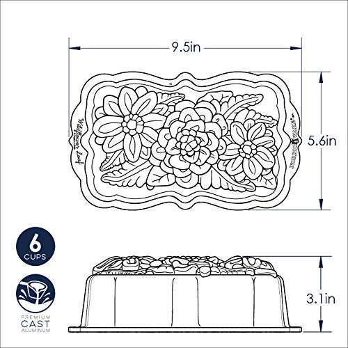 Nordic Ware Wildflower Loaf Pan, 6-Cup, Toffee