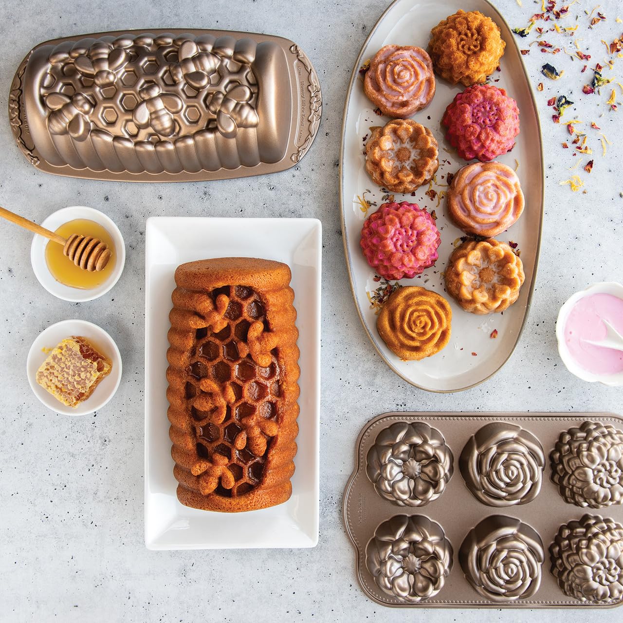 Nordic Ware Floral Cakelet, 3 Cups, Toffee